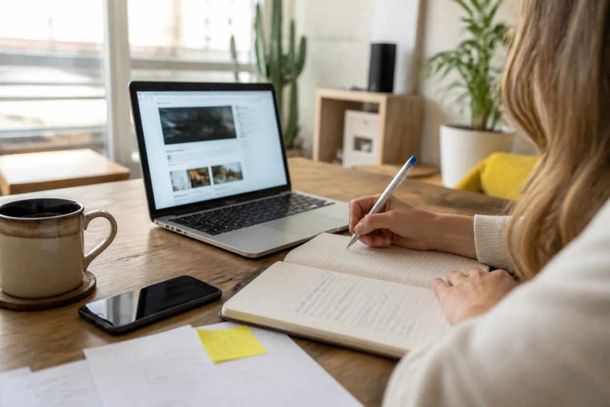 Personne utilisant un ordinateur portable pour tester un service gratuit en ligne dans un environnement de travail bien organisé
