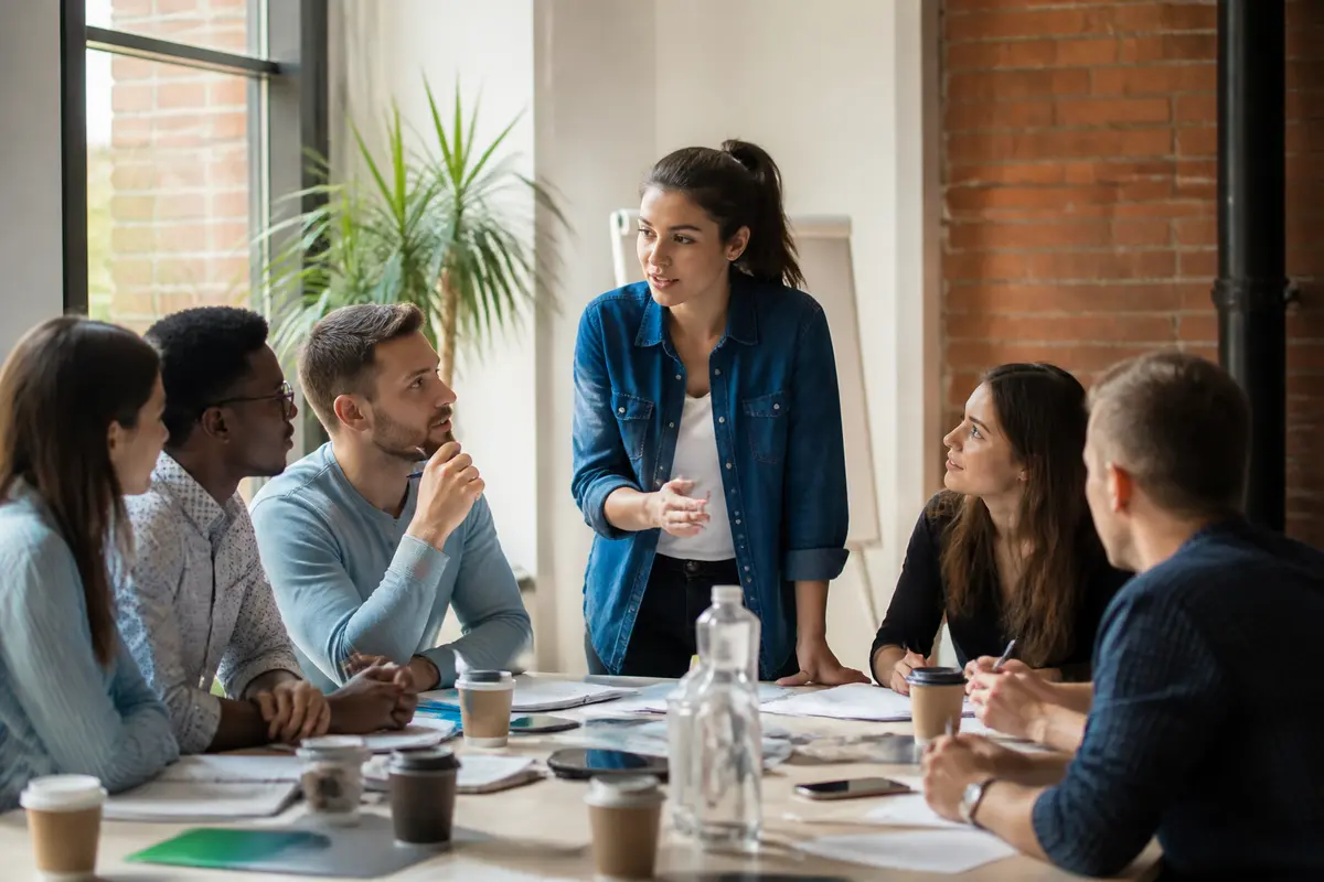 Équipe en réunion discutant de stratégies pour fidéliser les collaborateurs en entreprise