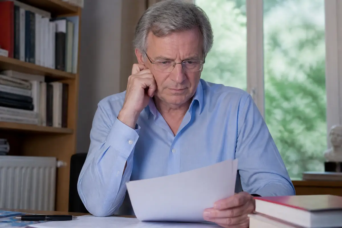 Un homme lit des documents liés à la pensée excessive selon Serge Marquis.
